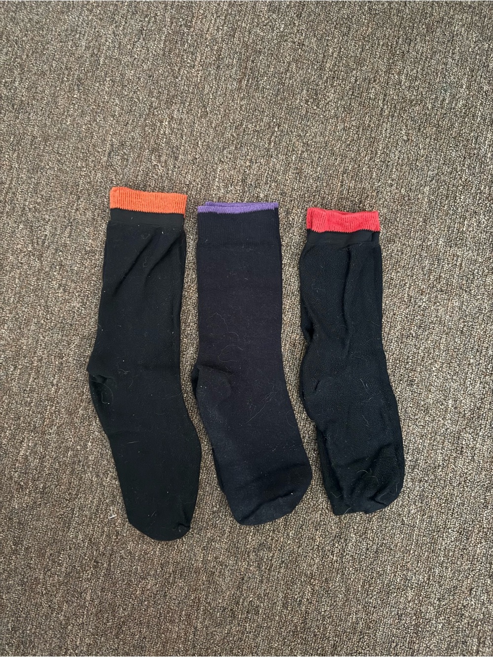 Black Crew Socks with Colored Cuffs - Orange, Purple & Red